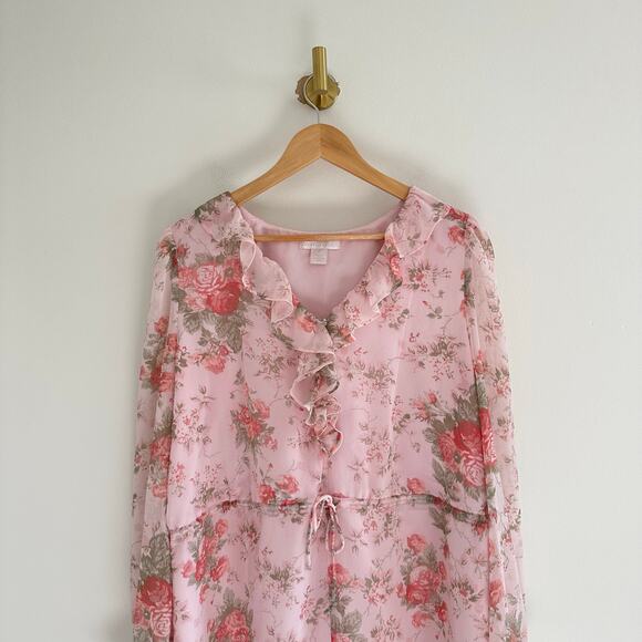 Rachel Parcell Sophia Floral Print Ruffle Long Sleeve Romper Pink M - Picture 4 of 10